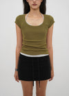[B-BASIC] Basic Ribbed Wide U-Neck Cap Sleeve Short Sleeve Top (2 Size)