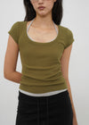 [B-BASIC] Basic Ribbed Wide U-Neck Cap Sleeve Short Sleeve Top (2 Size)