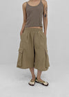 (UNISEX) Cupy Linen-like Cargo Bermuda Shorts