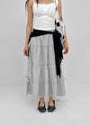 Kyoryong Ribbon Tiered Long Skirt
