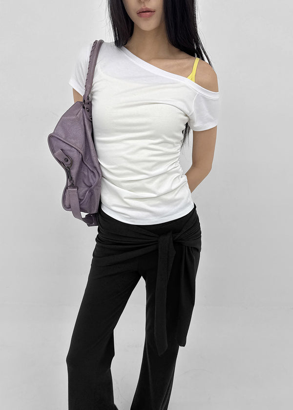 [MADE] Servi Shirred One-Shoulder Short-Sleeve T-Shirt