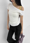 [MADE] Servi Shirred One-Shoulder Short-Sleeve T-Shirt