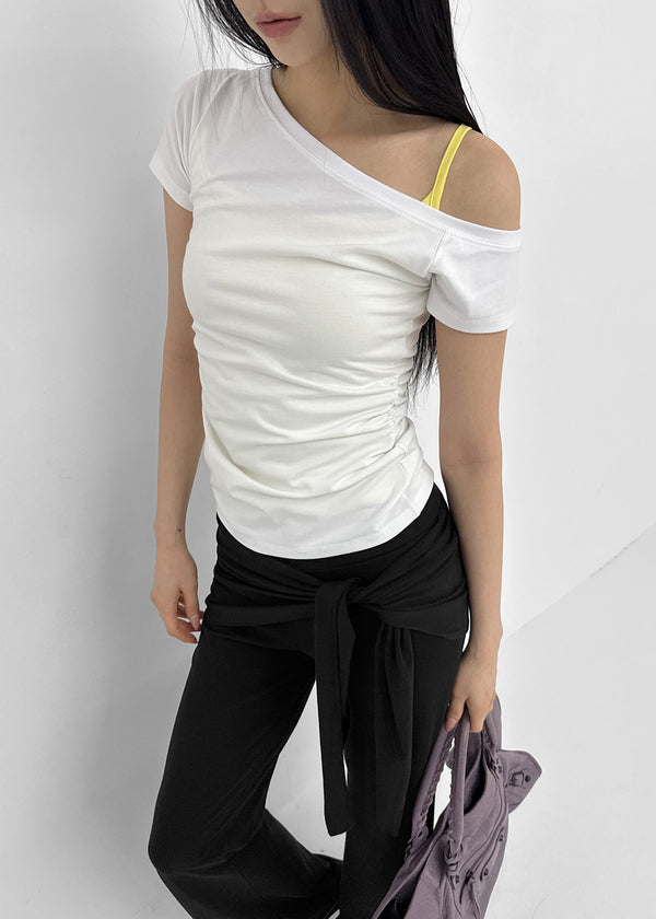 [MADE] Servi Shirred One-Shoulder Short-Sleeve T-Shirt