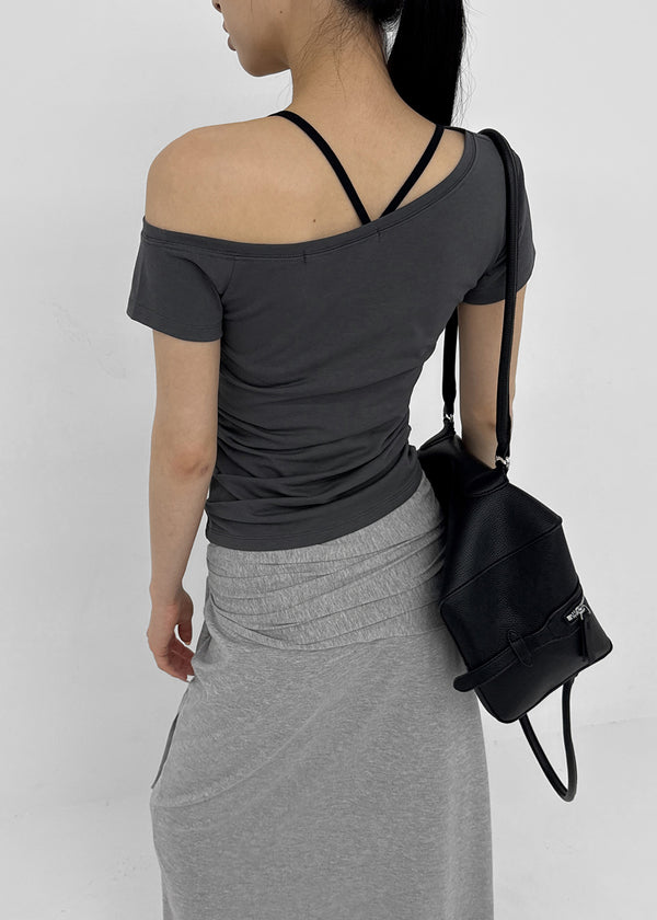 [MADE] Servi Shirred One-Shoulder Short-Sleeve T-Shirt