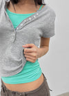 Shadin Button V-sleeve Short Sleeve Knit