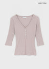 Loopty Button V-neck Ribbed 3/4 Sleeve Tee