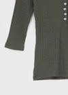 Loopty Button V-neck Ribbed 3/4 Sleeve Tee