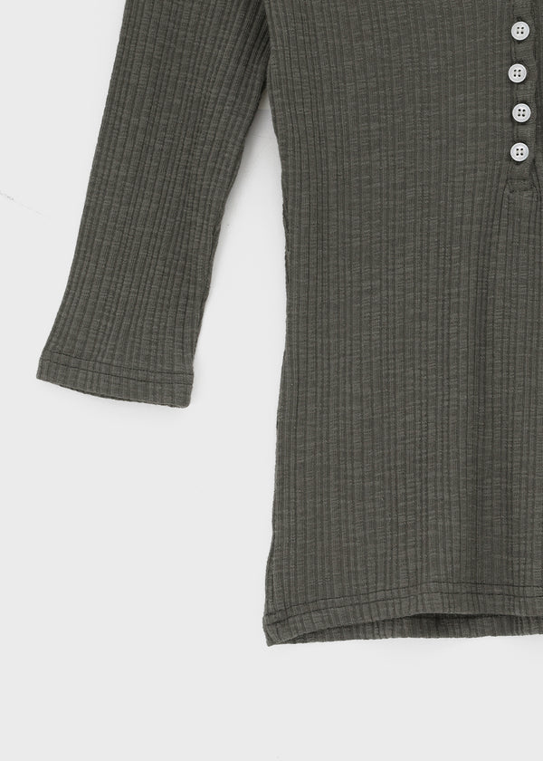 Loopty Button V-neck Ribbed 3/4 Sleeve Tee