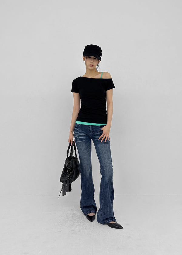 Temto Washed Low-rise Bootcut Denim Pants