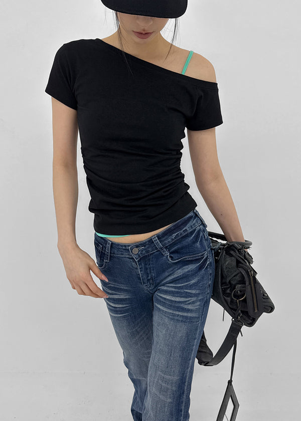 [MADE] Servi Shirred One-Shoulder Short-Sleeve T-Shirt