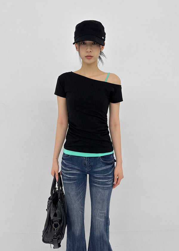 [MADE] Servi Shirred One-Shoulder Short-Sleeve T-Shirt