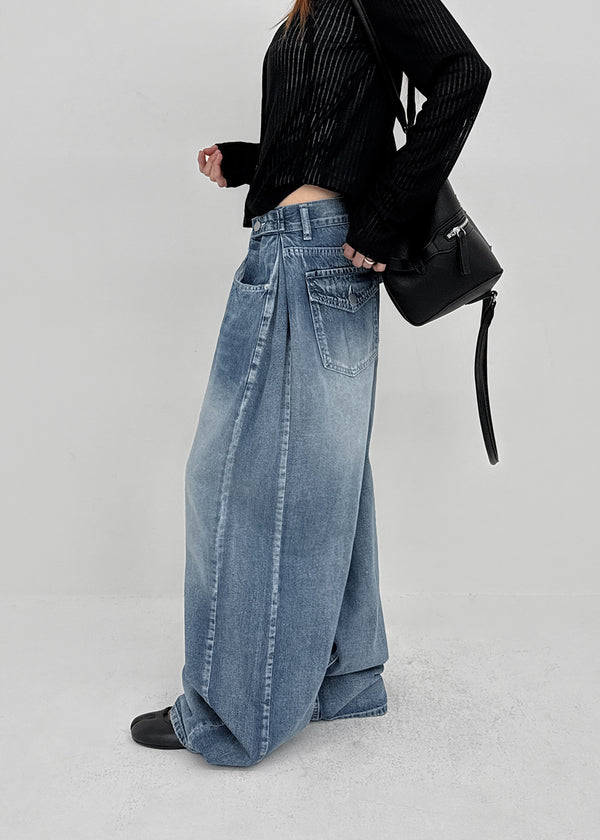 Comting Tab Pintuck Wide Denim Pants