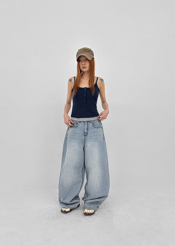 Comtian Back Pocket Washed Wide Denim Pants