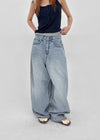 Comtian Back Pocket Washed Wide Denim Pants