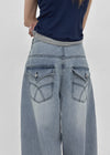 Comtian Back Pocket Washed Wide Denim Pants