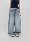 Comtian Back Pocket Washed Wide Denim Pants
