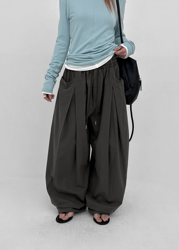 (UNISEX) Eiko Pintuck Wide Elastic Waist Pants