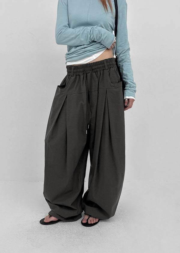 (UNISEX) Eiko Pintuck Wide Elastic Waist Pants