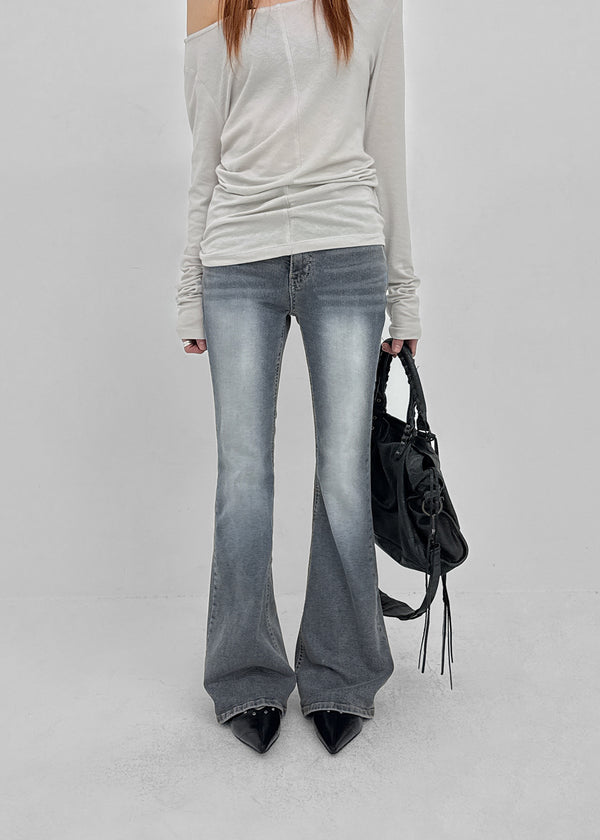 Loctong Hip-dip Washed Bootcut Denim Pants