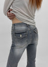 Loctong Hip-dip Washed Bootcut Denim Pants