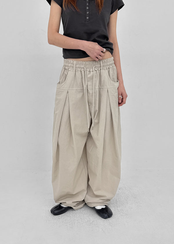 (UNISEX) Eiko Pintuck Wide Elastic Waist Pants