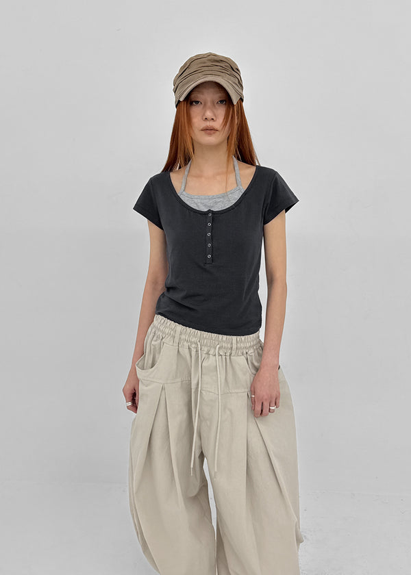 (UNISEX) Eiko Pintuck Wide Elastic Waist Pants