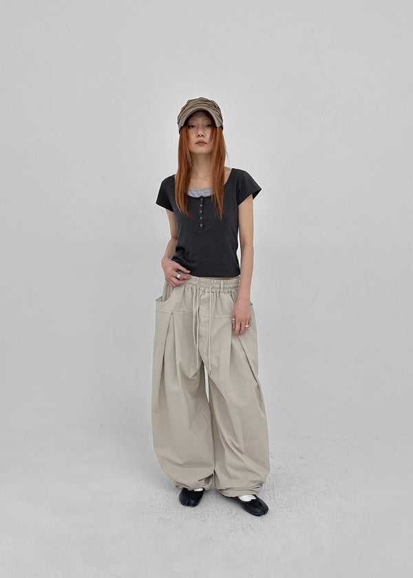 (UNISEX) Eiko Pintuck Wide Elastic Waist Pants