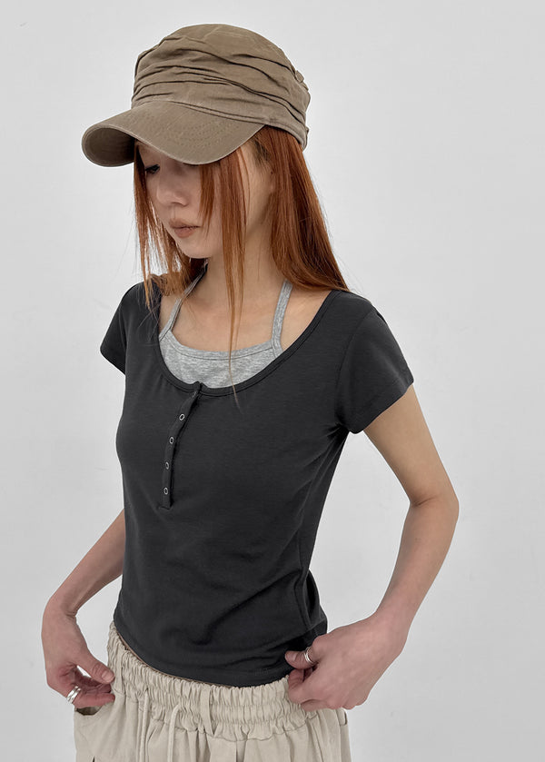 [MADE] Pieta Halter Layered Short-Sleeve Tee (Modal 38%)