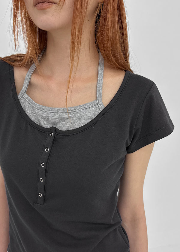 [MADE] Pieta Halter Layered Short-Sleeve Tee (Modal 38%)