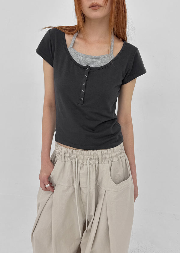 [MADE] Pieta Halter Layered Short-Sleeve Tee (Modal 38%)