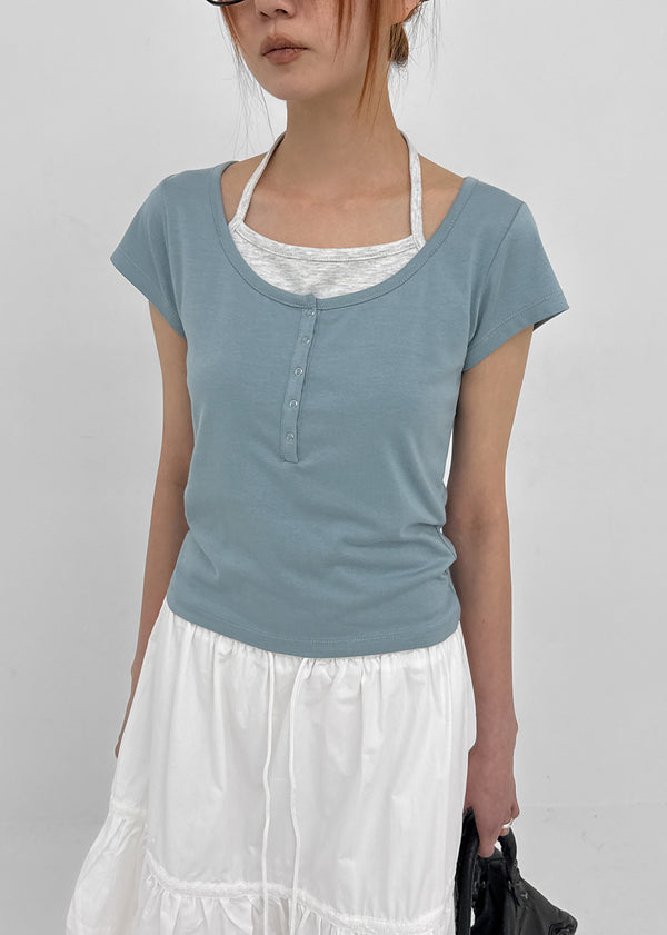 [MADE] Pieta Halter Layered Short-Sleeve Tee (Modal 38%)
