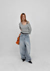 Comtian Back Pocket Washed Wide Denim Pants