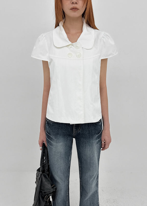 Pohens Button Collar Short Sleeve Jacket