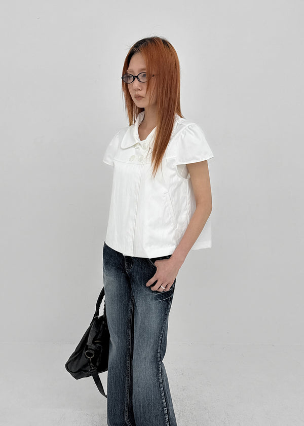 Pohens Button Collar Short Sleeve Jacket