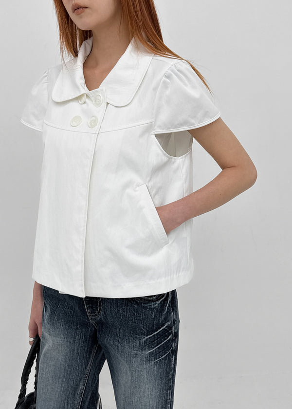 Pohens Button Collar Short Sleeve Jacket
