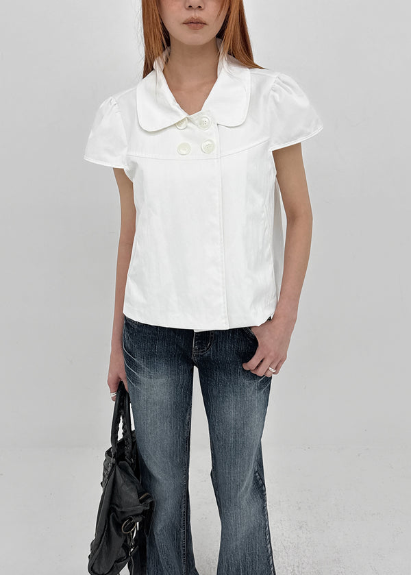 Pohens Button Collar Short Sleeve Jacket