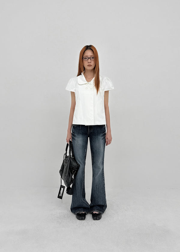 Pohens Button Collar Short Sleeve Jacket
