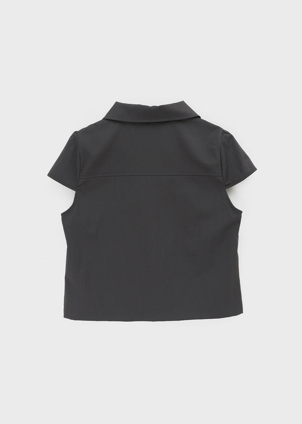 Pohens Button Collar Short Sleeve Jacket