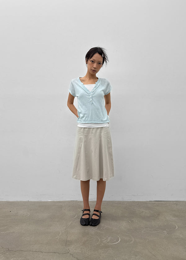 Shadin Button V-sleeve Short Sleeve Knit