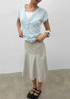 Shadin Button V-sleeve Short Sleeve Knit