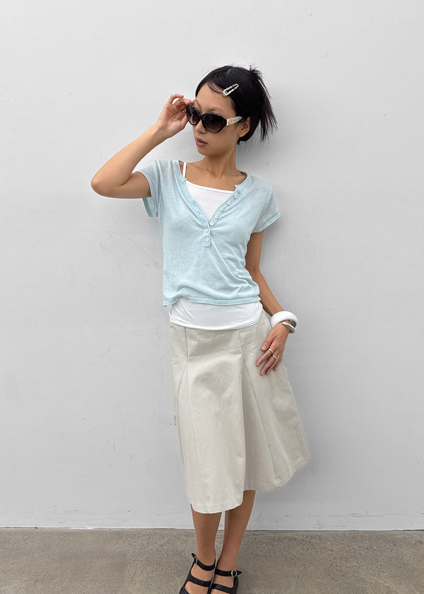 Shadin Button V-sleeve Short Sleeve Knit