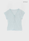 Shadin Button V-sleeve Short Sleeve Knit