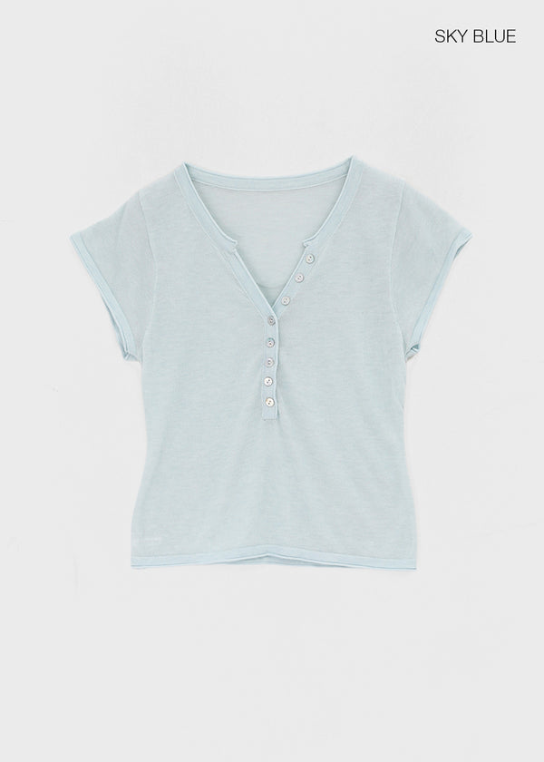 Shadin Button V-sleeve Short Sleeve Knit