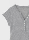 Shadin Button V-sleeve Short Sleeve Knit