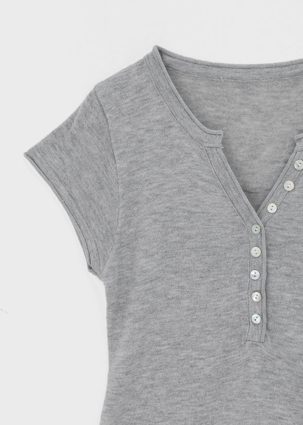 Shadin Button V-sleeve Short Sleeve Knit