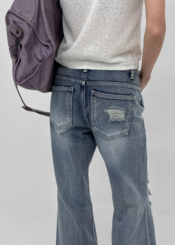Caliac Washed Damaged Bootcut Denim Pants