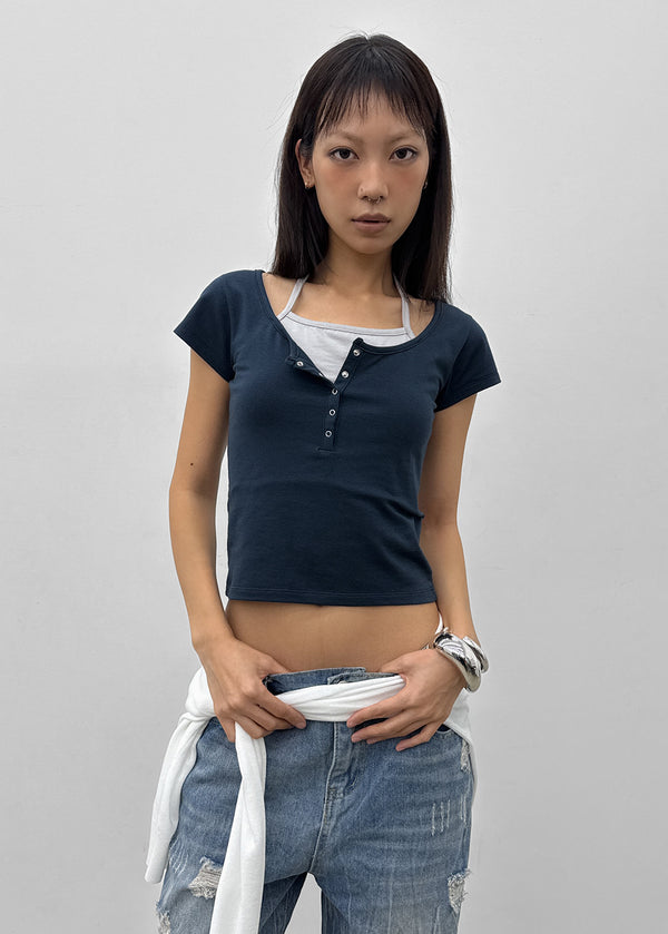 [MADE] Pieta Halter Layered Short-Sleeve Tee (Modal 38%)