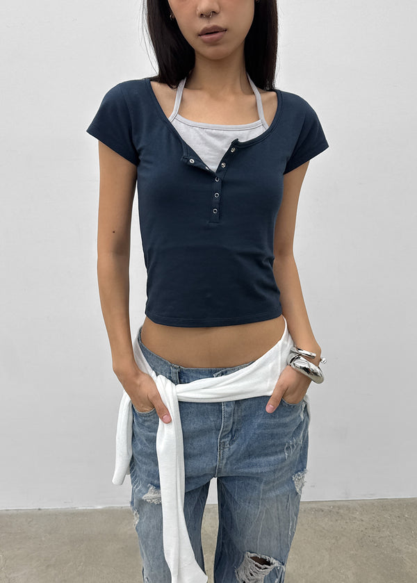 [MADE] Pieta Halter Layered Short-Sleeve Tee (Modal 38%)