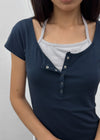 [MADE] Pieta Halter Layered Short-Sleeve Tee (Modal 38%)