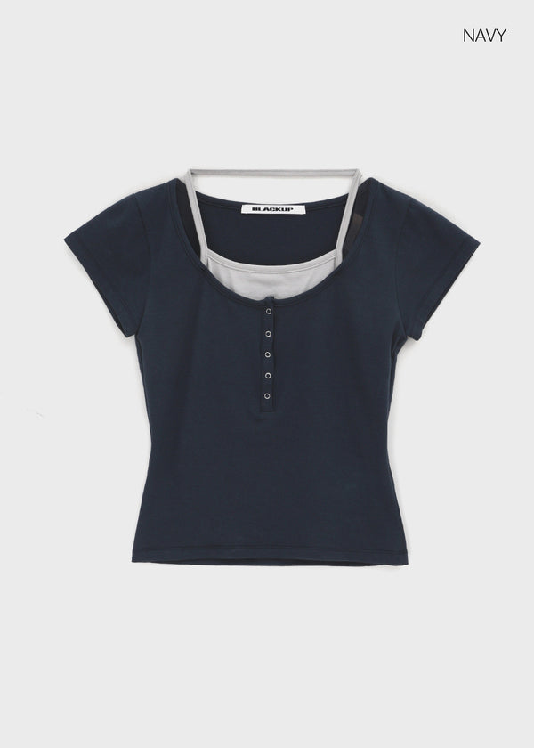 [MADE] Pieta Halter Layered Short-Sleeve Tee (Modal 38%)